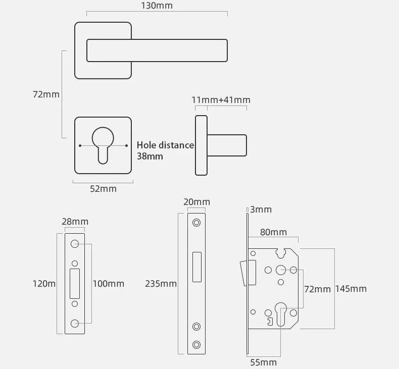 Passage Lever Door Lock in Pearl Grey & Pearl Gold