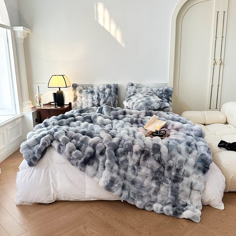 Tie Dye Rabbit Faux-Fur Blanket Throw in Brown & Beige