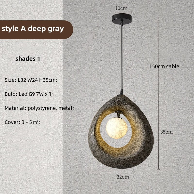 Circular Wabi Sabi Pendant Light in White & Charcoal Brass
