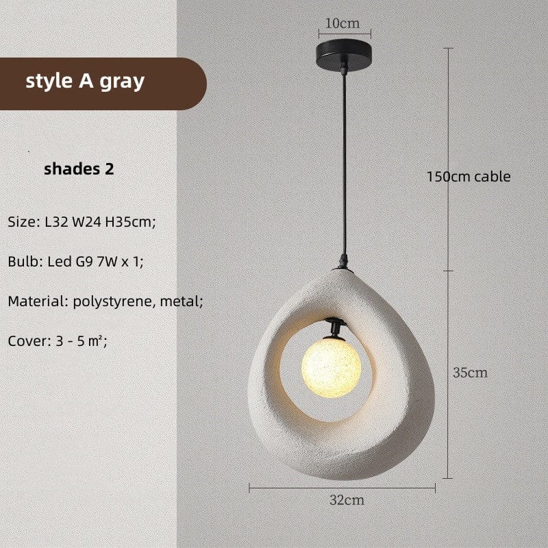 Circular Wabi Sabi Pendant Light in White & Charcoal Brass