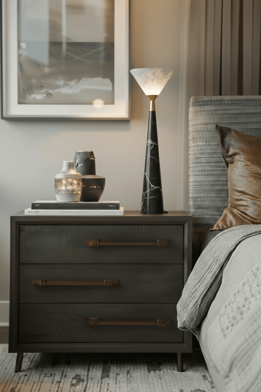 Zenith Table Lamp in Calacatta Marble & Dark Marble