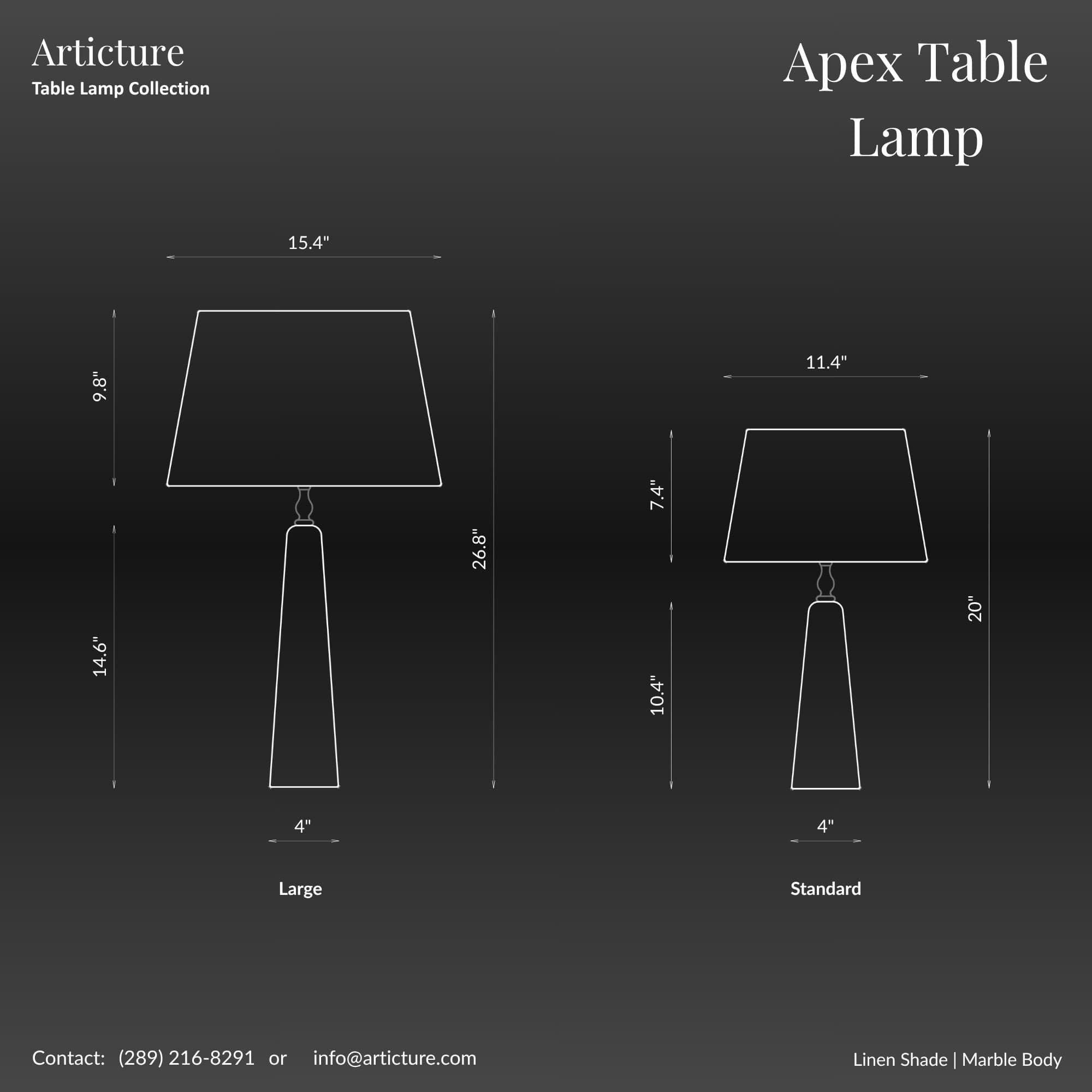 Apex Table Lamp in Calacatta Marble & Dark Marble