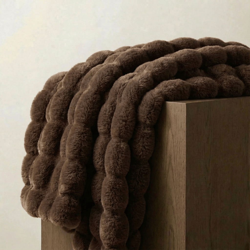 Rabbit Faux-Fur Blanket Throw in Sand & Smoke