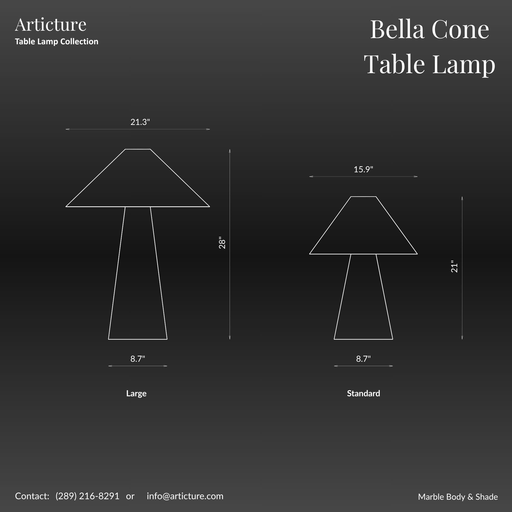Bella Cone Table Lamp in Black Marble & Calacatta Marble