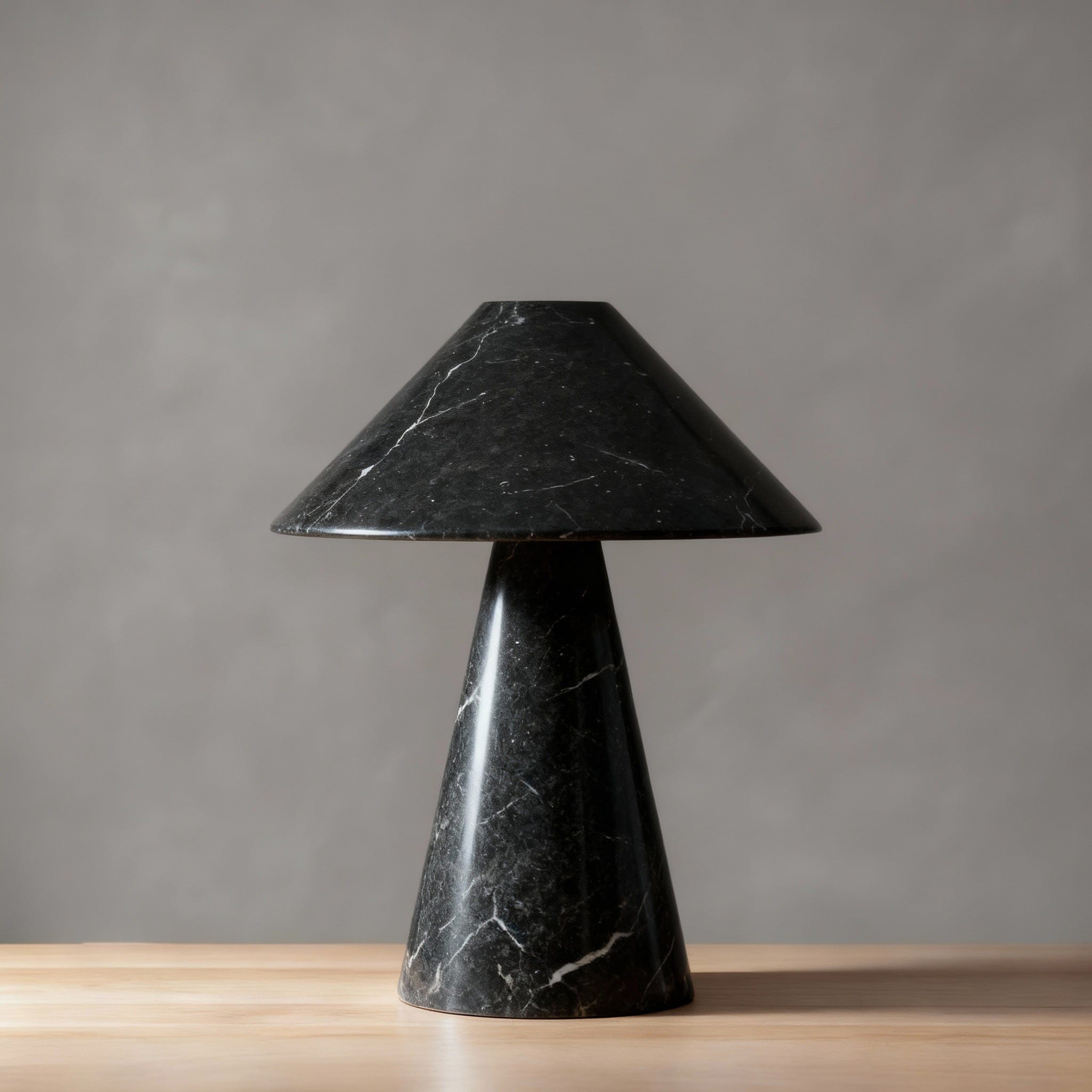 Bella Cone Table Lamp in Black Marble & Calacatta Marble