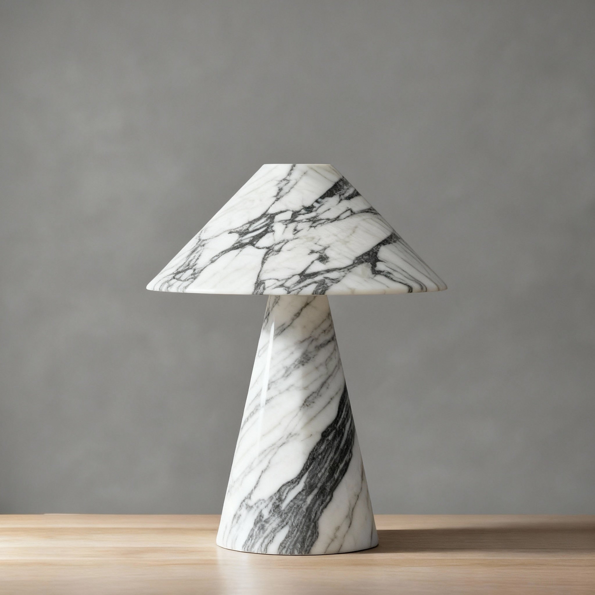 Bella Cone Table Lamp in Black Marble & Calacatta Marble