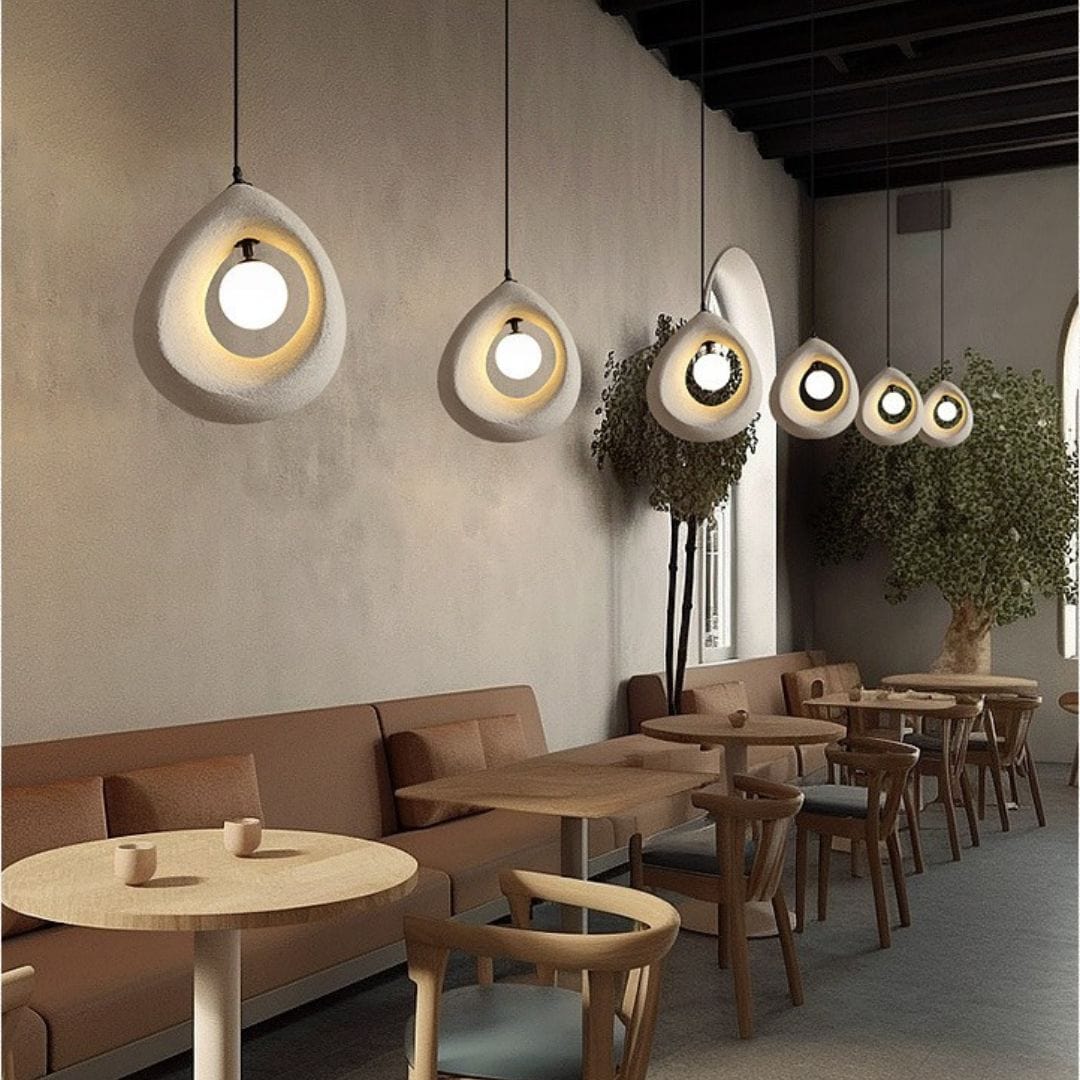Circular Wabi Sabi Pendant Light in White & Charcoal Brass