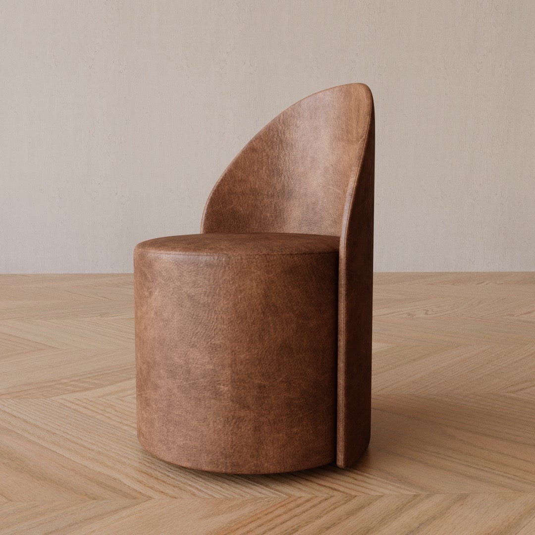 Curved Back Dining Armchair in Performance Linen & Genuine Italian Leather
