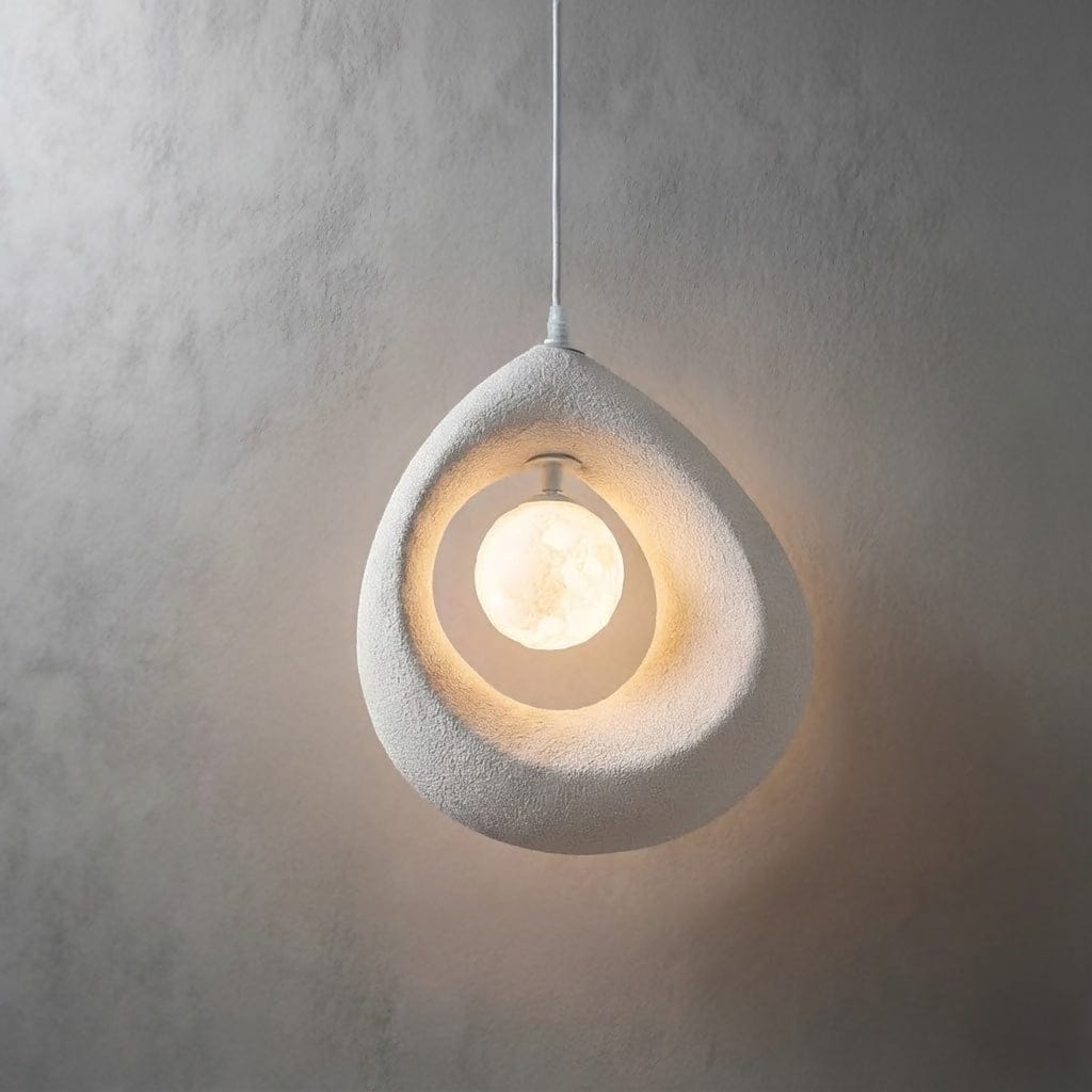 Circular Wabi Sabi Pendant Light in White & Charcoal Brass