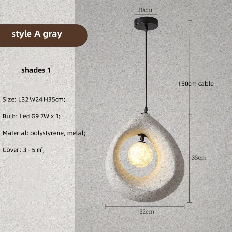 Circular Wabi Sabi Pendant Light in White & Charcoal Brass