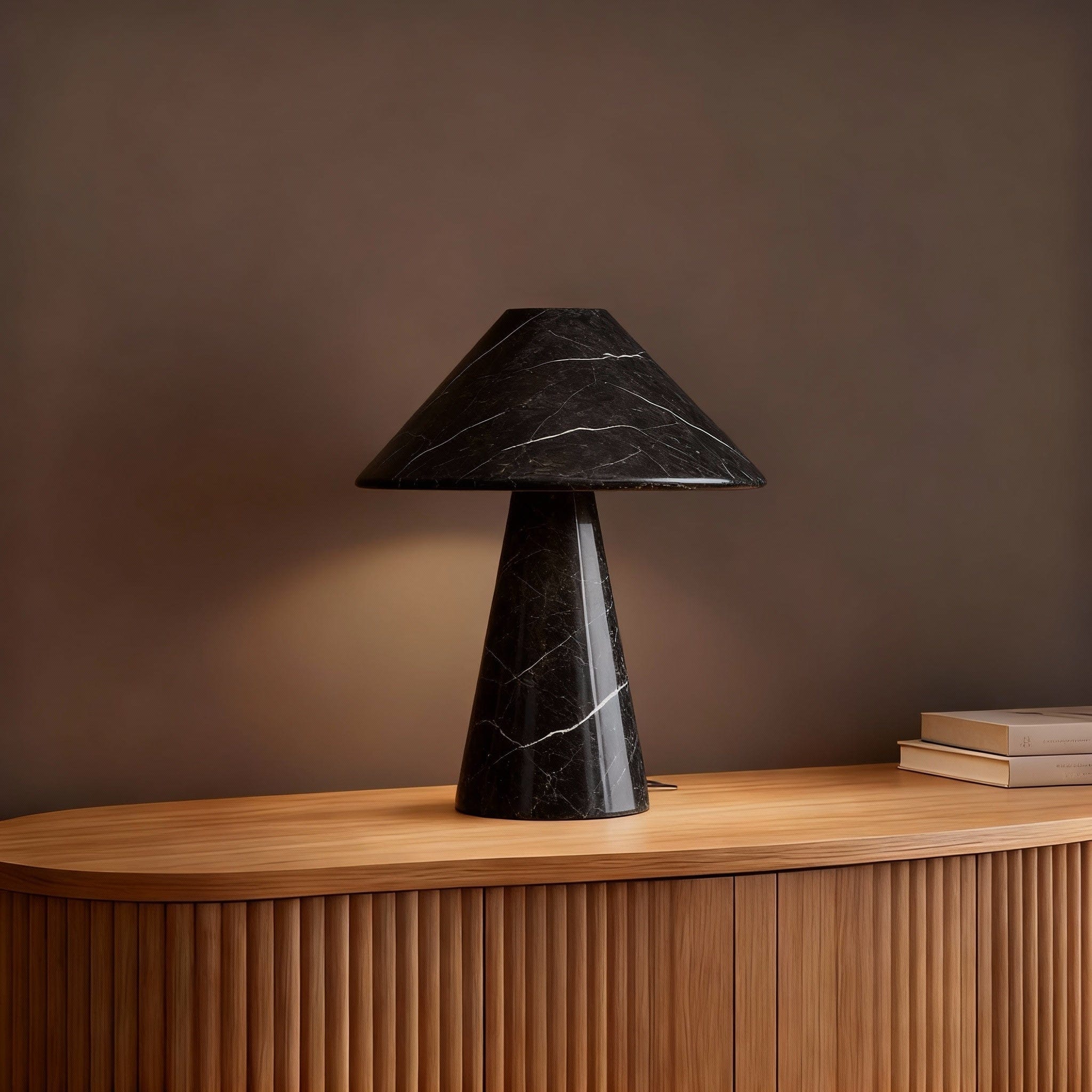 Bella Cone Table Lamp in Black Marble & Calacatta Marble