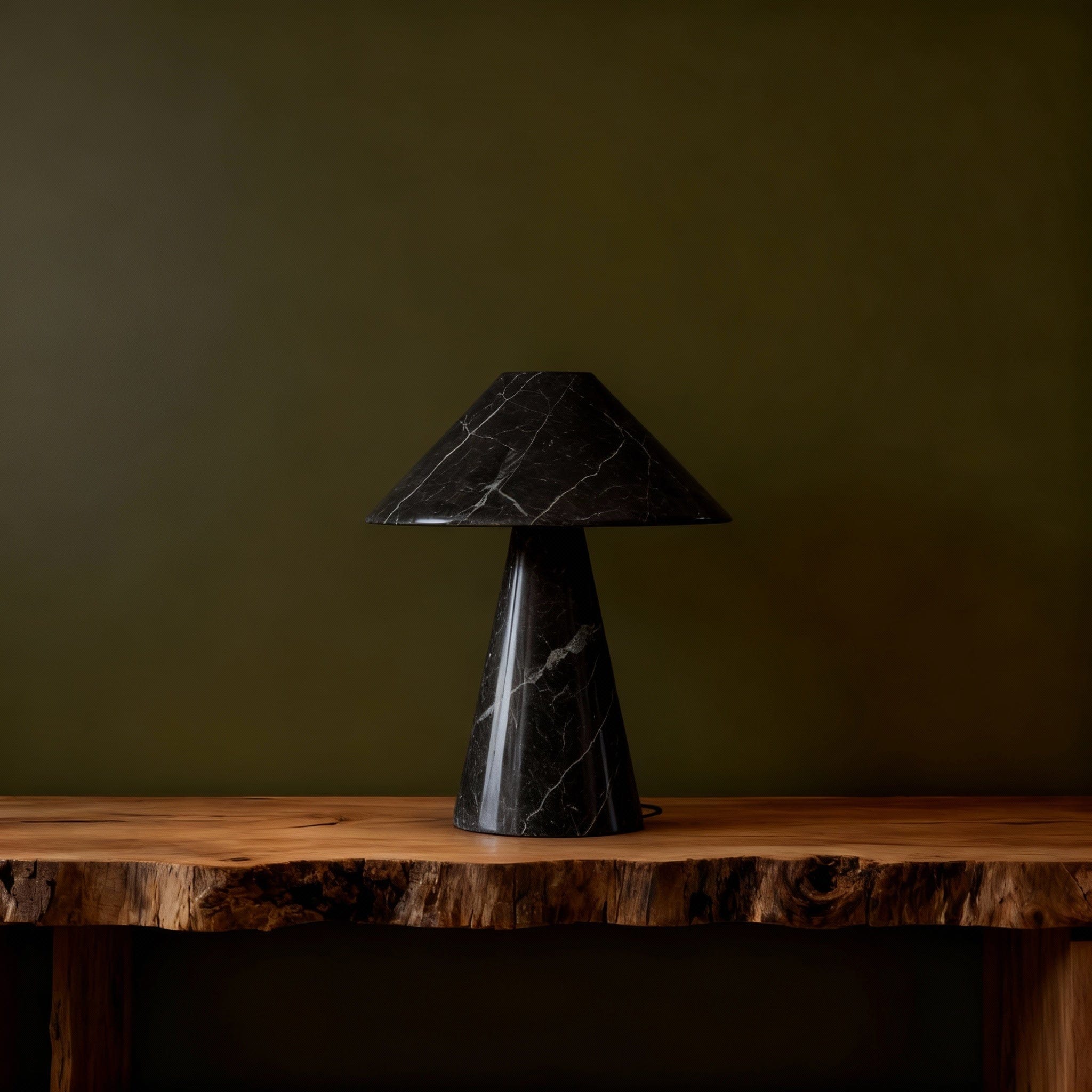 Bella Cone Table Lamp in Black Marble & Calacatta Marble