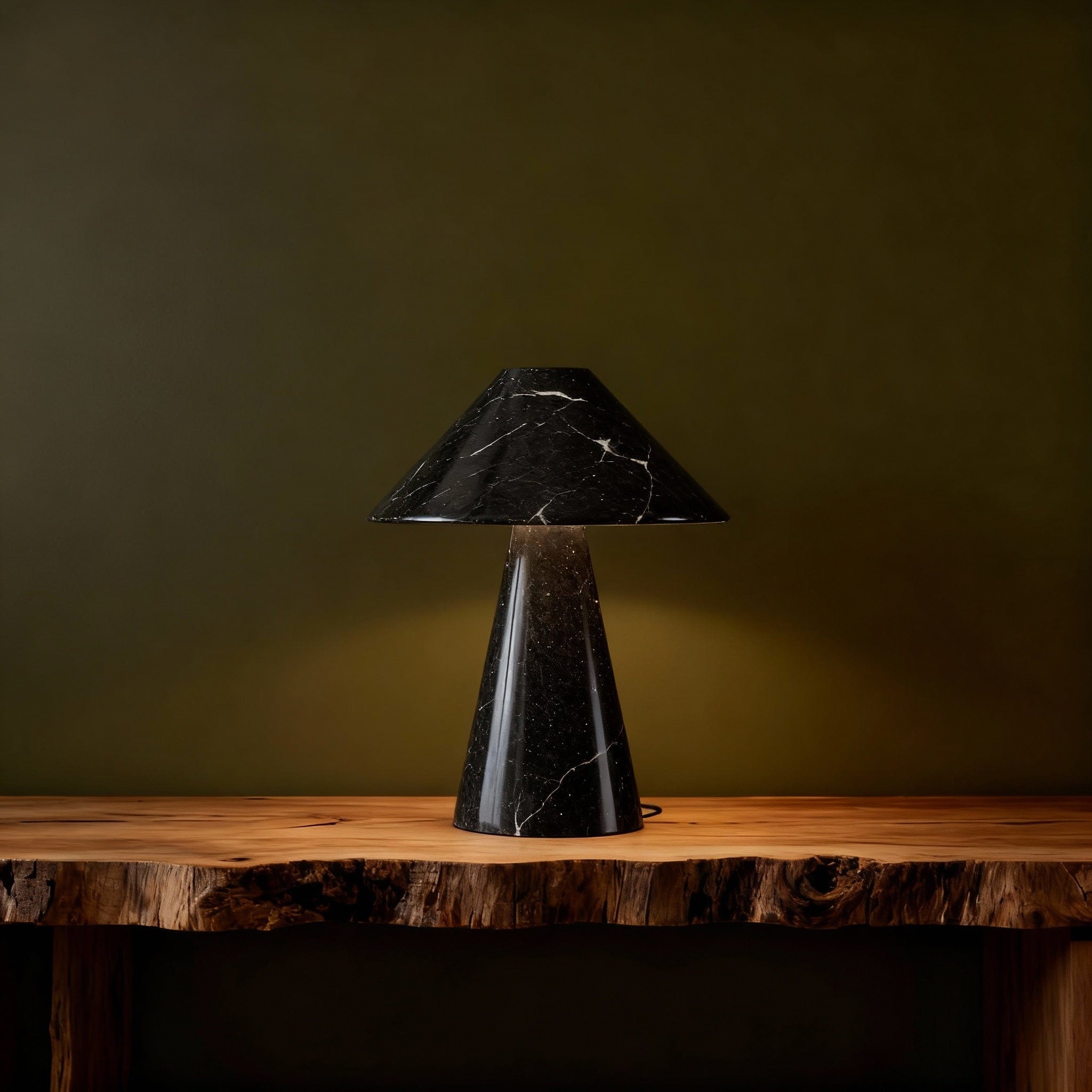 Bella Cone Table Lamp in Black Marble & Calacatta Marble