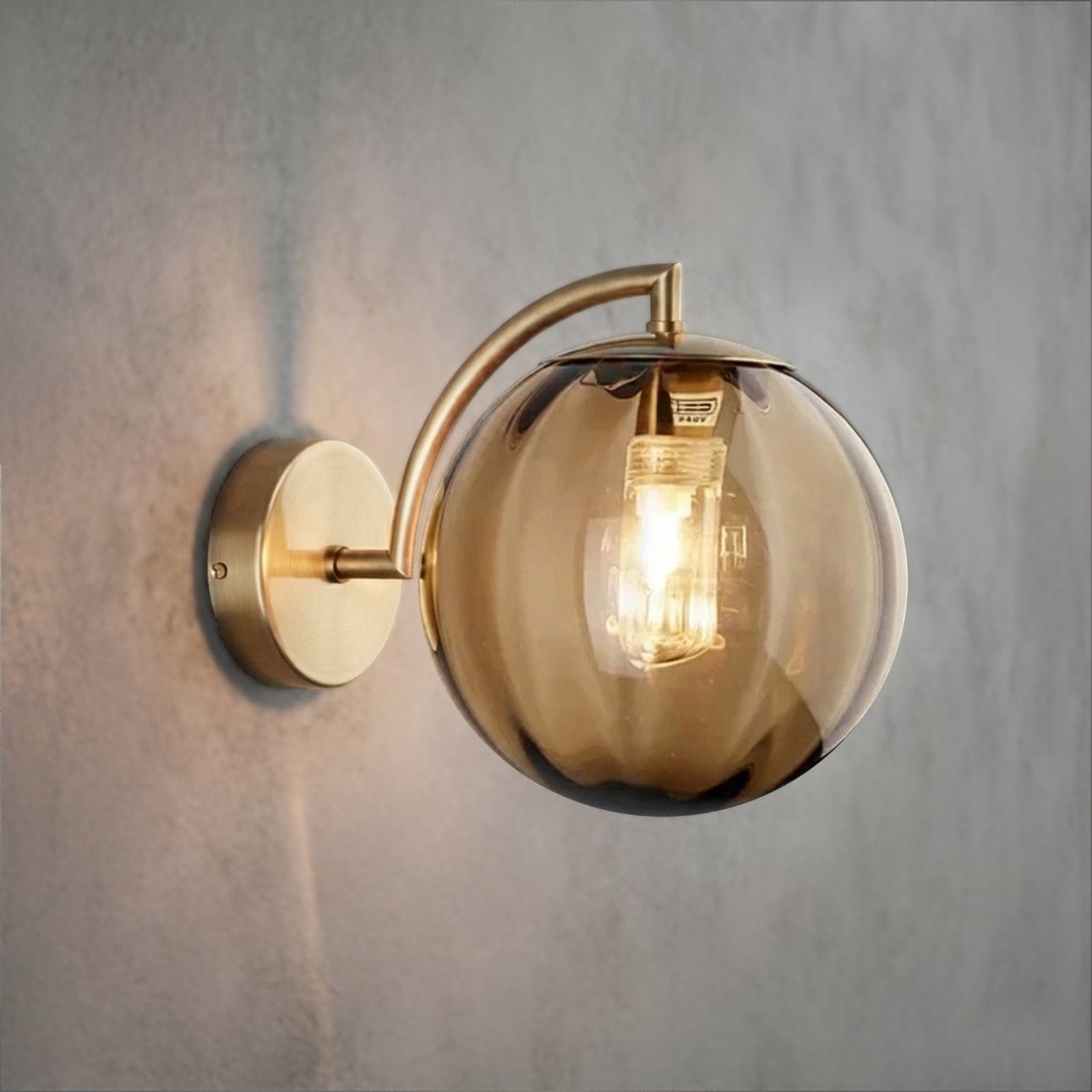 Gusto Round Glass Wall Light in Smoke & Blue