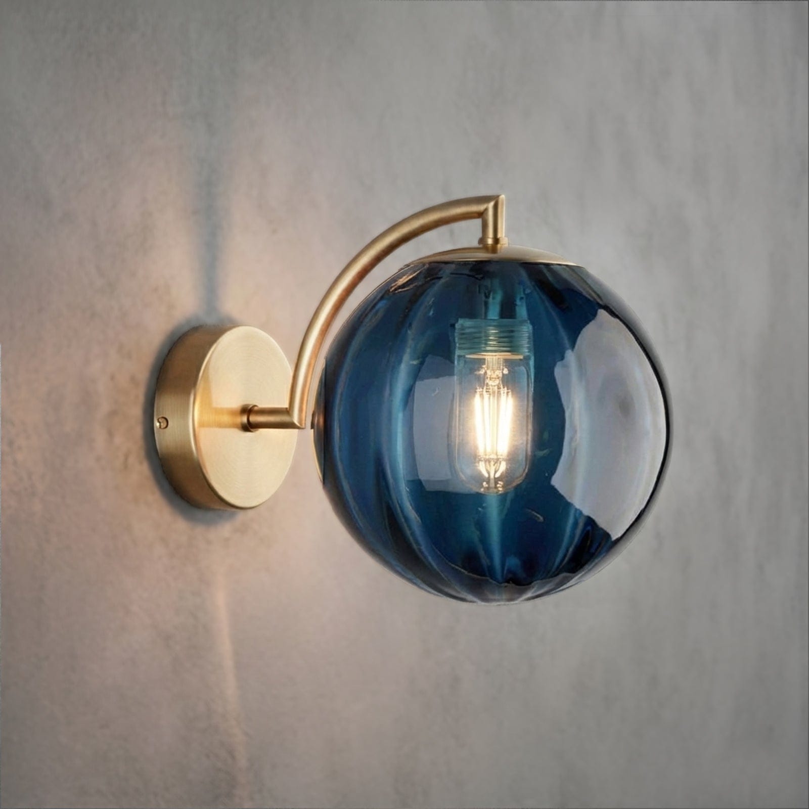 Gusto Round Glass Wall Light in Smoke & Blue