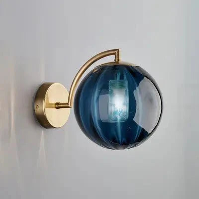 Gusto Round Glass Wall Light in Smoke & Blue