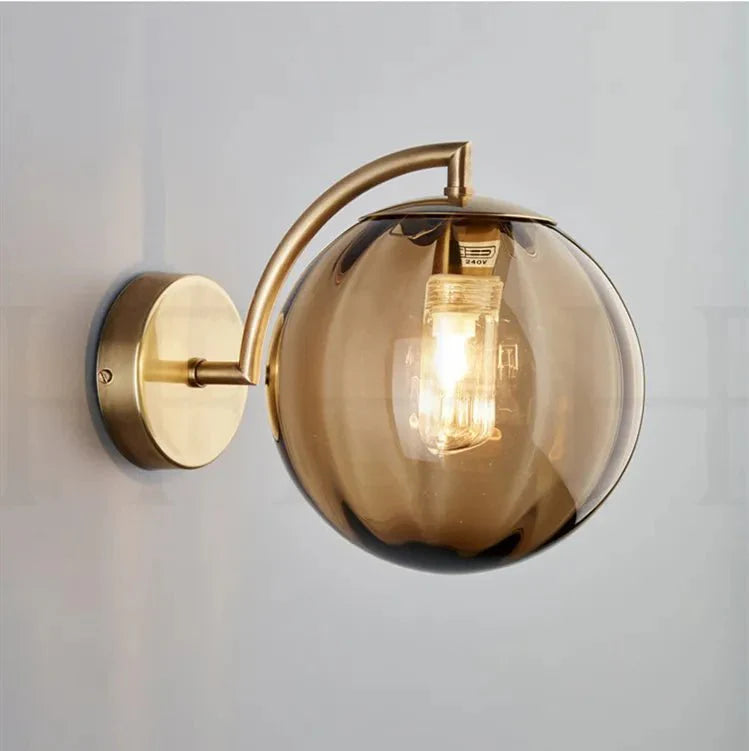 Gusto Round Glass Wall Light in Smoke & Blue