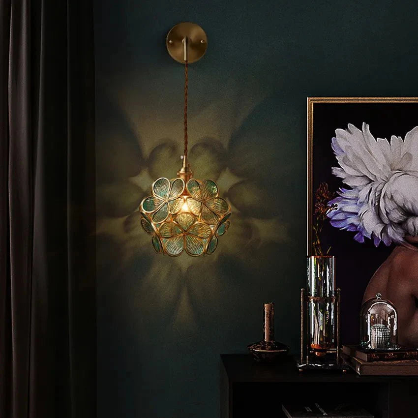 Flora Round Glass Wall Light in Clear & White