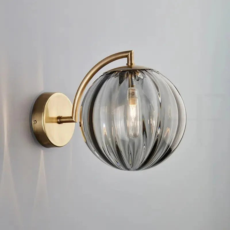 Gusto Round Glass Wall Light in Smoke & Blue