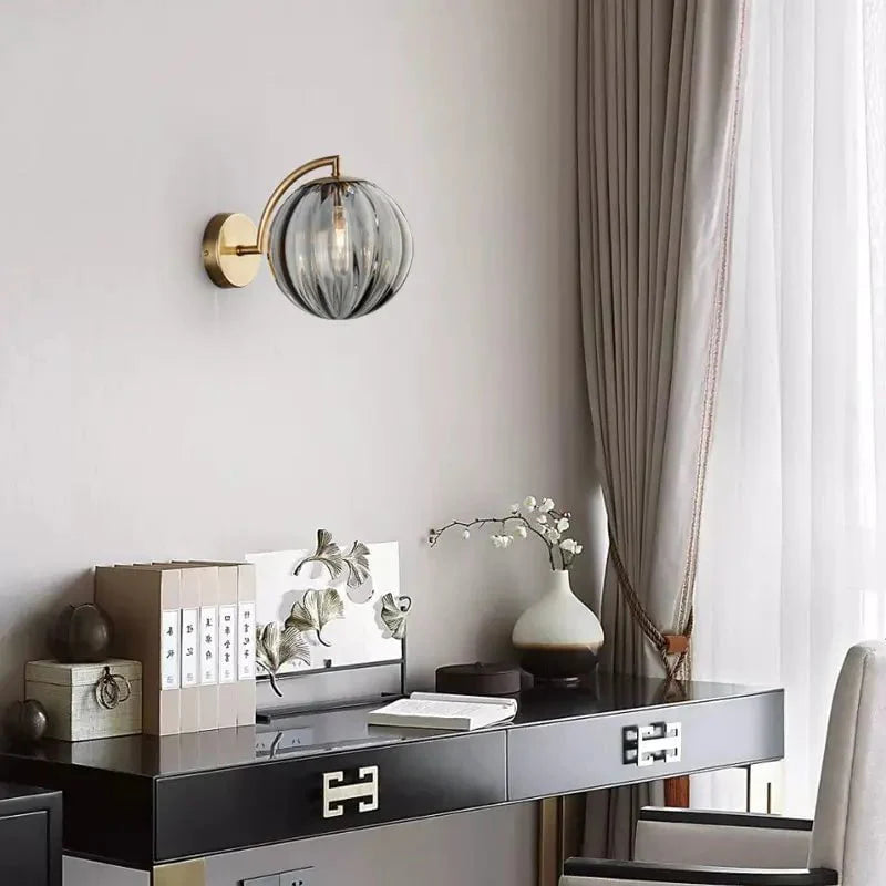Gusto Round Glass Wall Light in Smoke & Blue