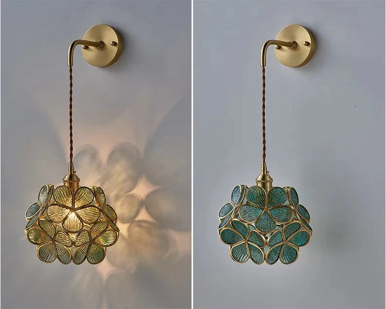 Flora Round Glass Wall Light in Clear & White