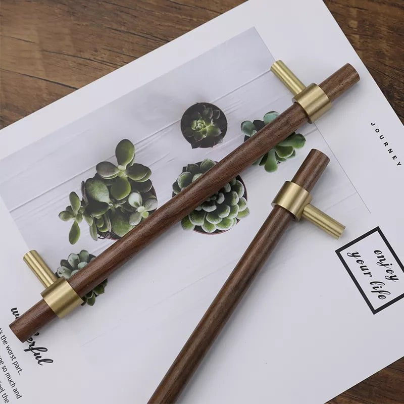 Francisco Brass Furniture Handle in Beech & Walnut