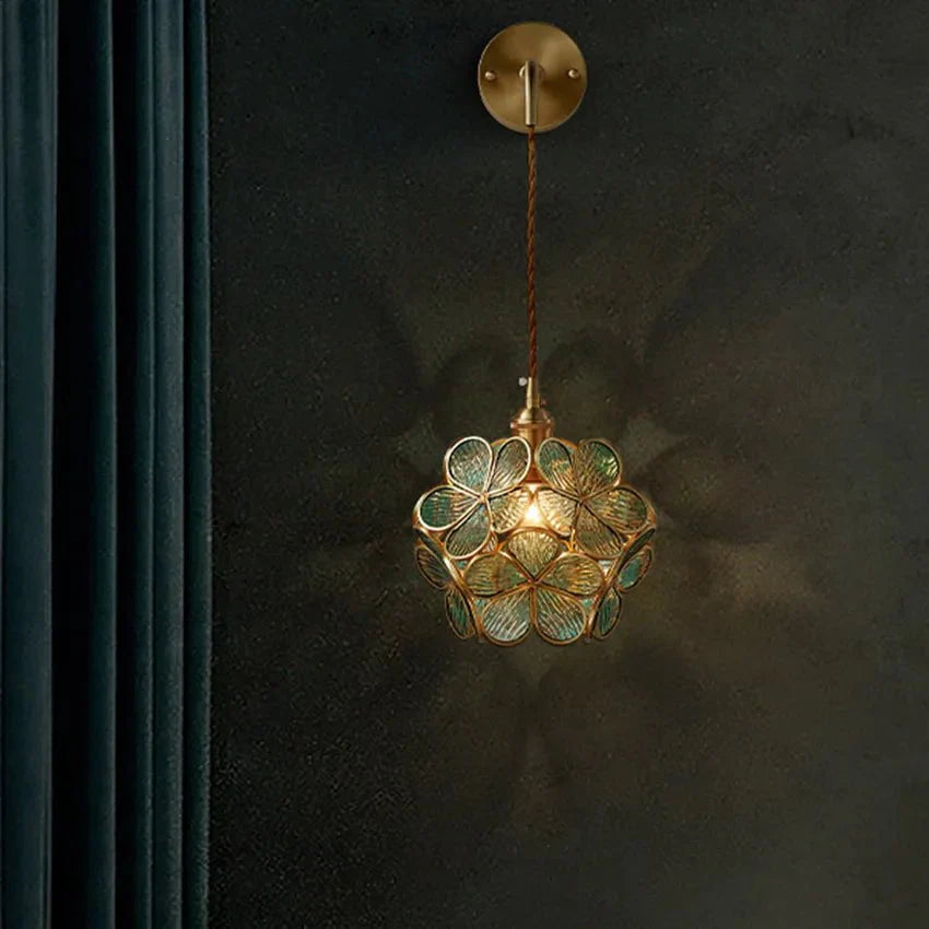 Flora Round Glass Wall Light in Clear & White