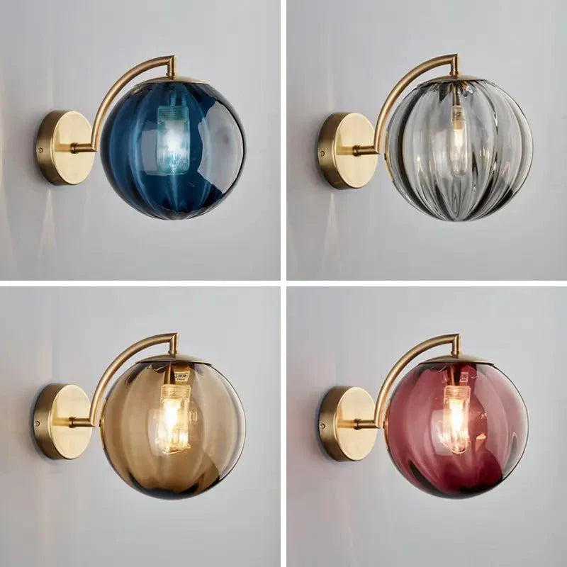 Gusto Round Glass Wall Light in Smoke & Blue