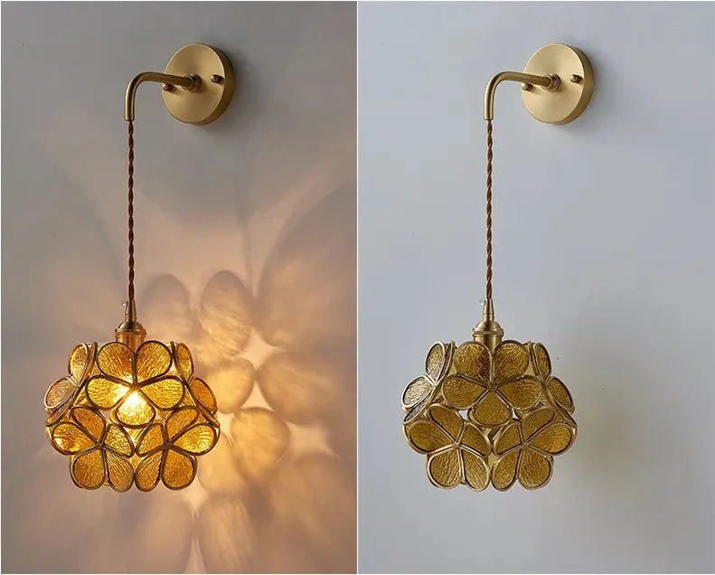 Flora Round Glass Wall Light in Clear & White