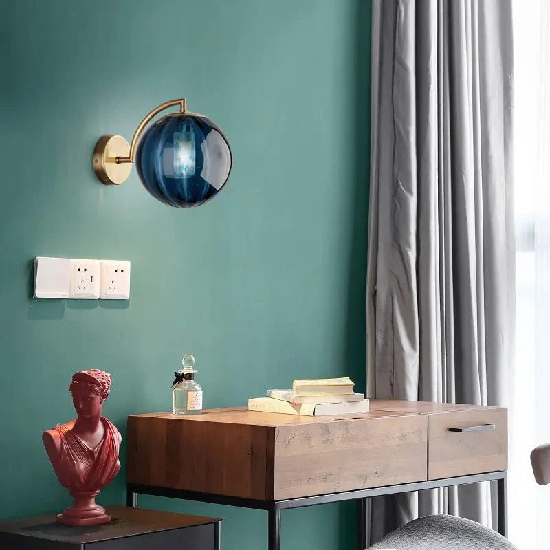 Gusto Round Glass Wall Light in Smoke & Blue