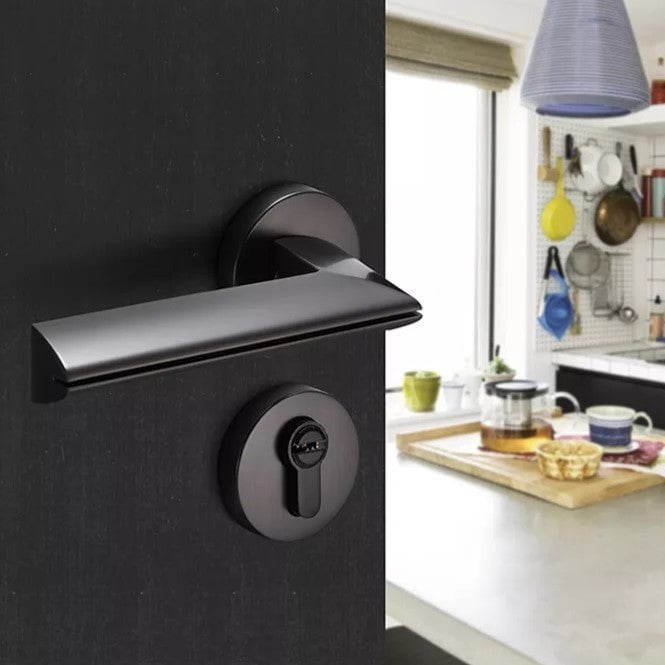 Pavo Lever Door Lock in Brushed Black Nickel & Brushed Brass