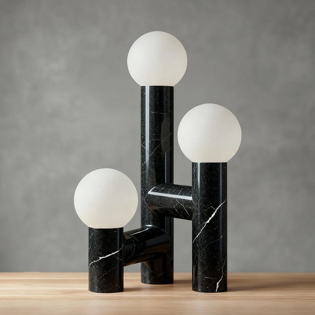 Orion Table Lamp in Calacatta Marble & Dark Marble