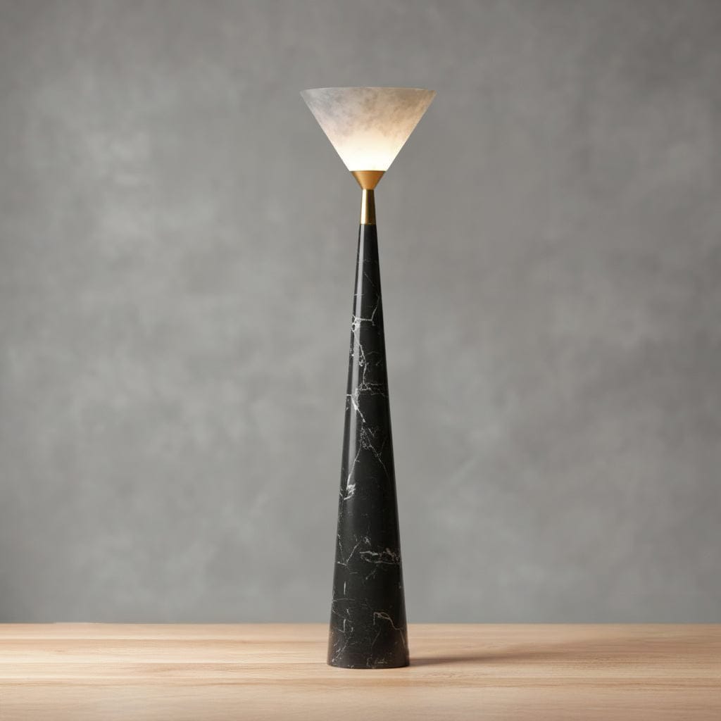 Zenith Table Lamp in Calacatta Marble & Dark Marble