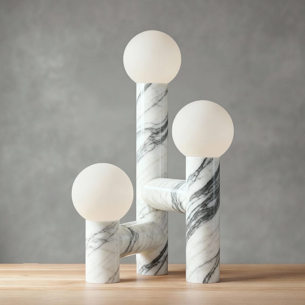 Orion Table Lamp in Calacatta Marble & Dark Marble