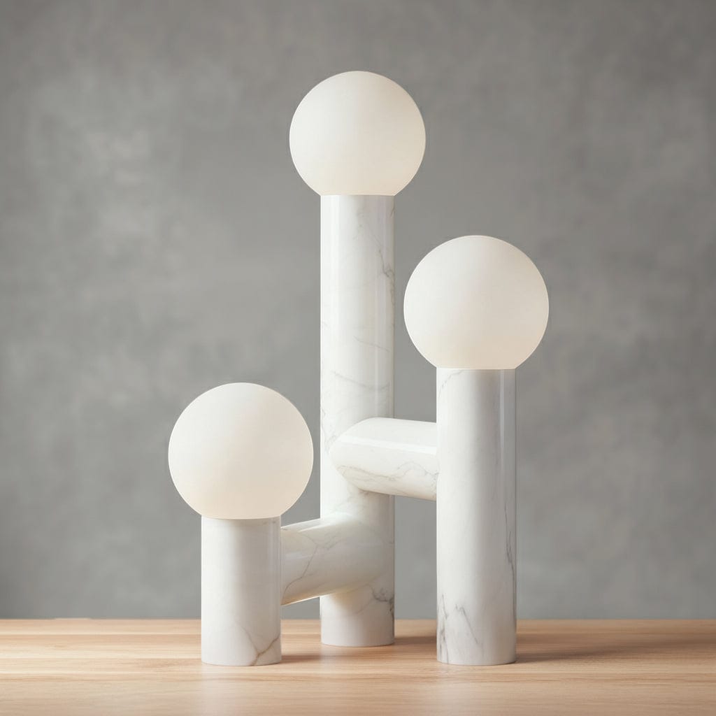 Orion Table Lamp in Calacatta Marble & Dark Marble