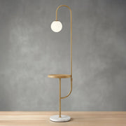 Hyde Floor Lamp with Side Table & Wireless Phone Charging in Dark Walnut Table