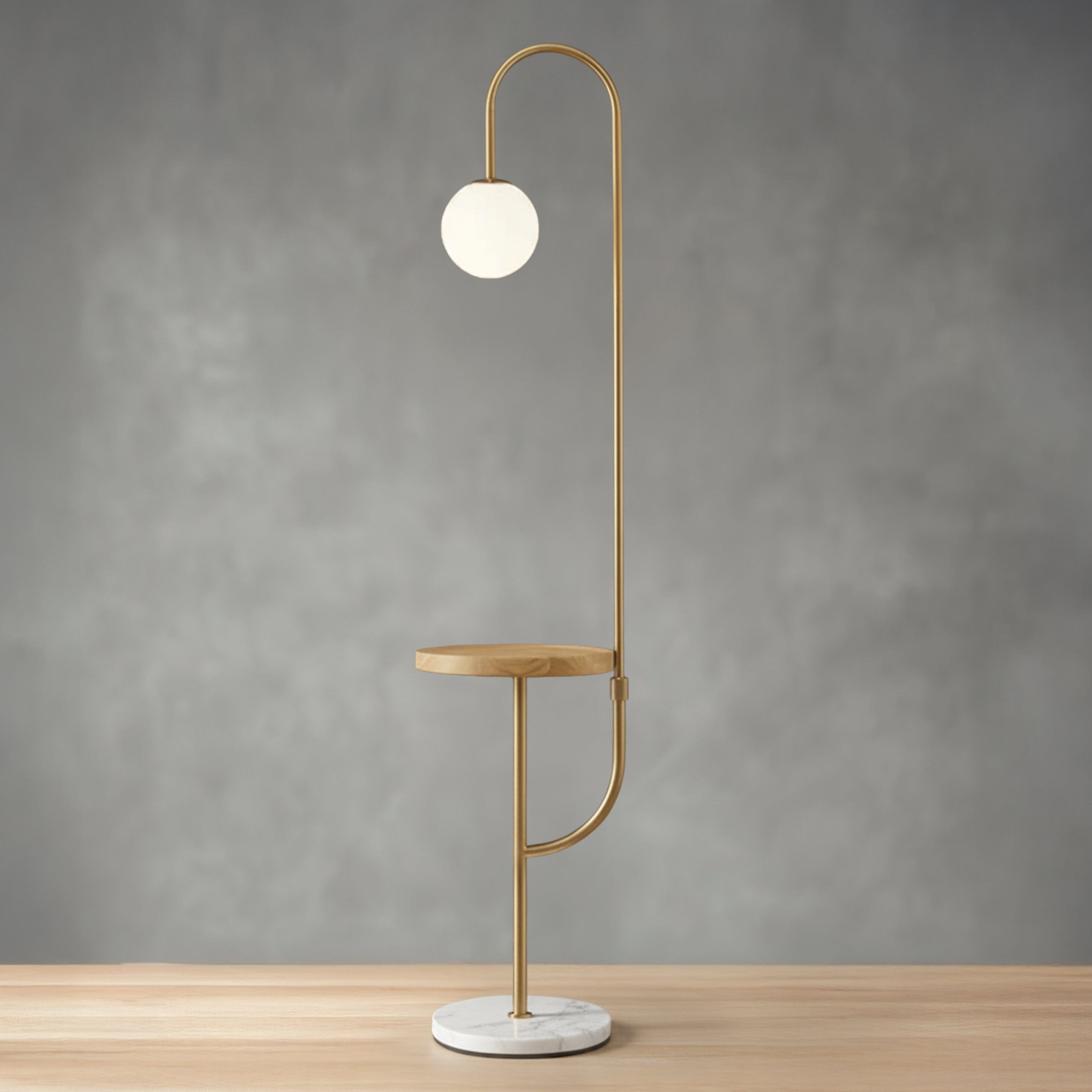 Hyde Floor Lamp with Side Table & Wireless Phone Charging in Dark Walnut Table
