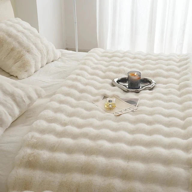 Rabbit Faux-Fur Blanket Throw in Sand & Smoke