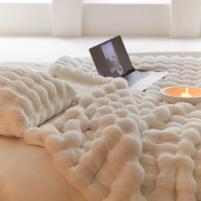Rabbit Faux-Fur Blanket Throw in Sand & Smoke