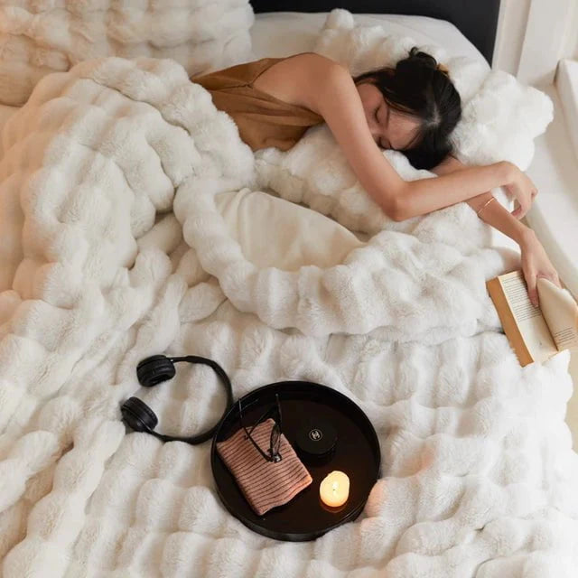 Rabbit Faux-Fur Blanket Throw in Sand & Smoke