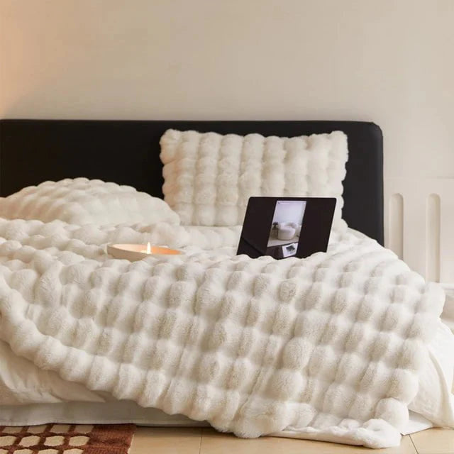 Rabbit Faux-Fur Blanket Throw in Sand & Smoke