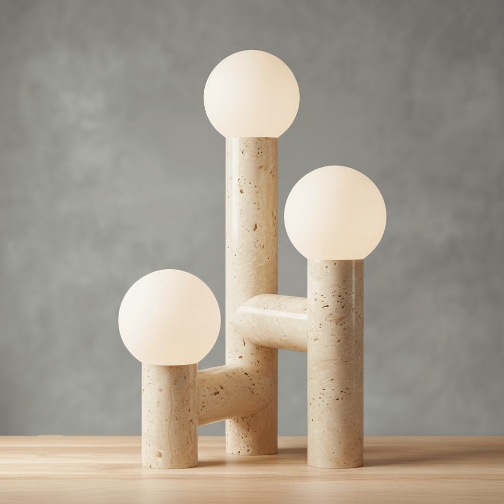 Orion Table Lamp in Calacatta Marble & Dark Marble