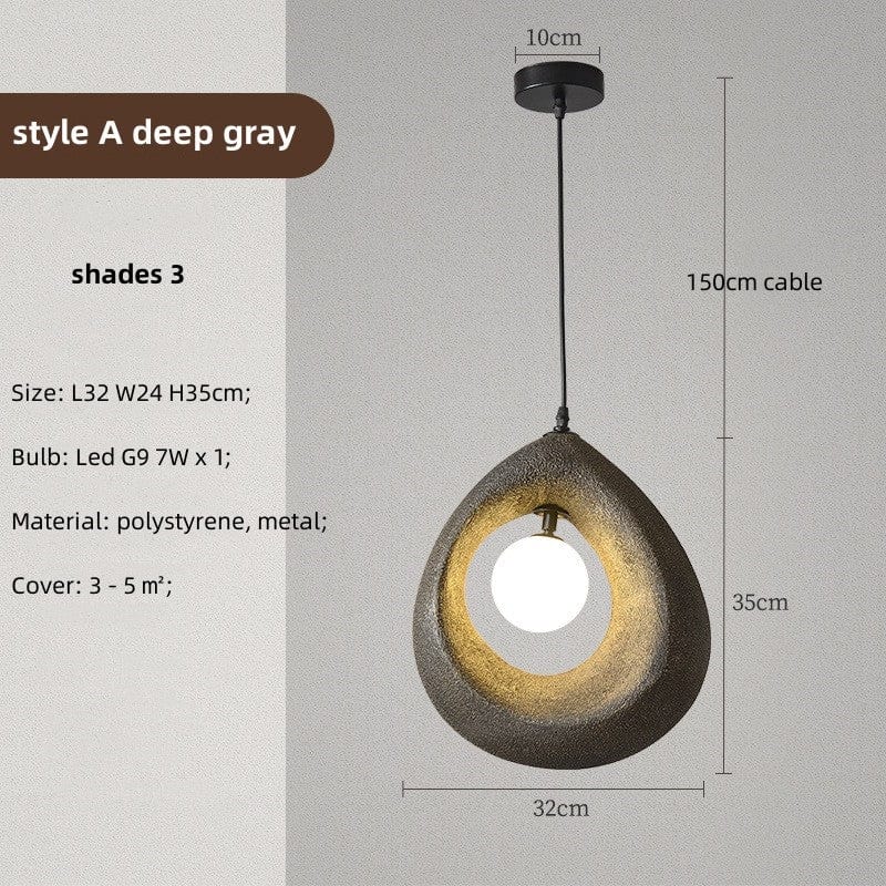 Circular Wabi Sabi Pendant Light in White & Charcoal Brass
