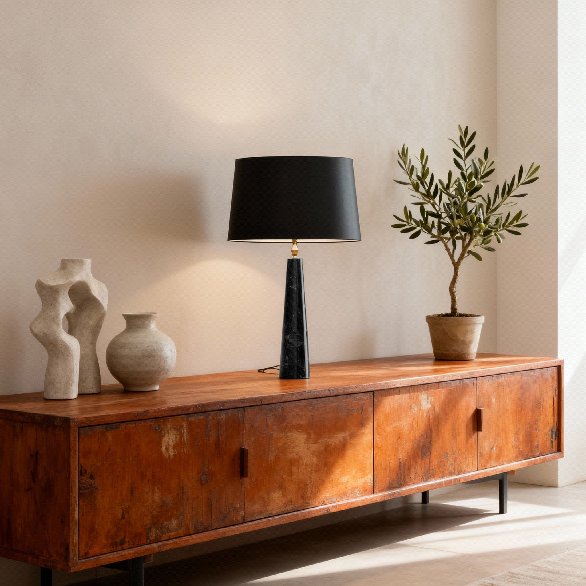 Apex Table Lamp in Calacatta Marble & Dark Marble