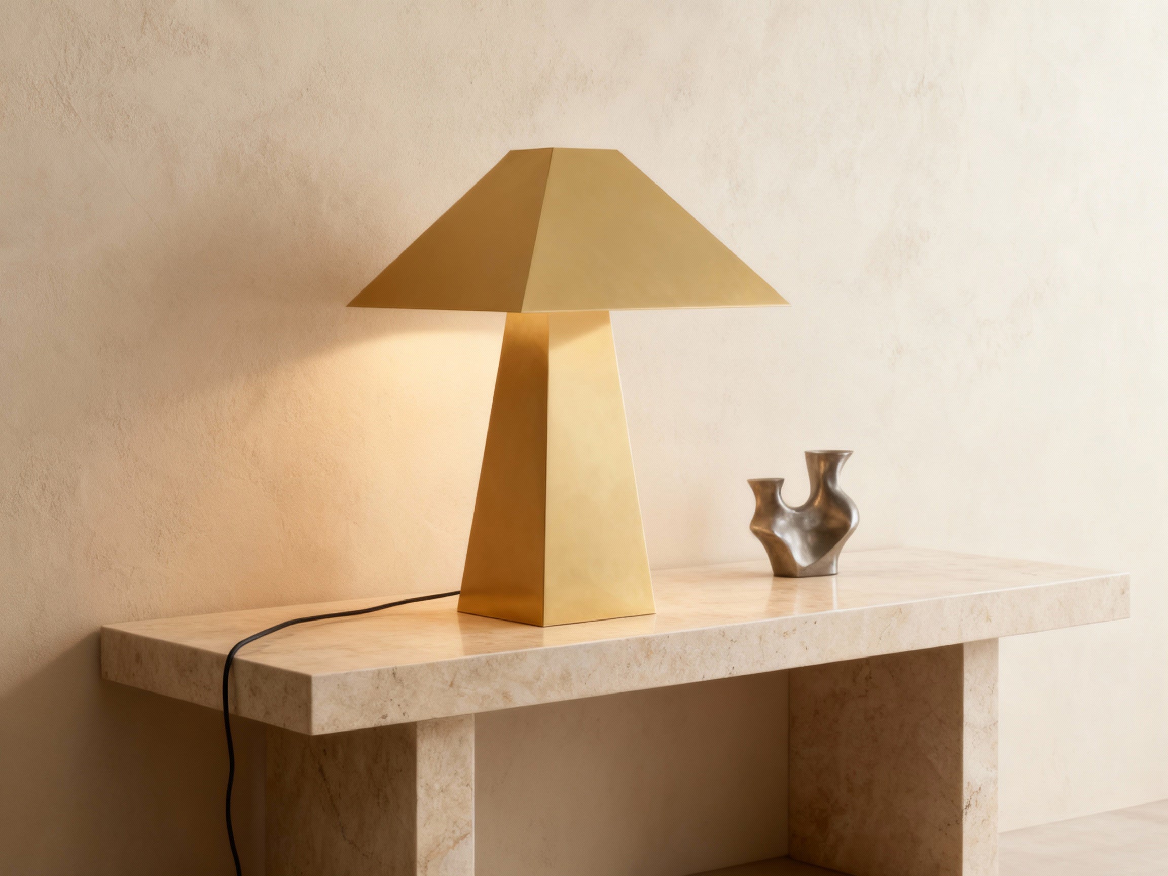 Pyramid Table Lamp in Bronze & Pewter