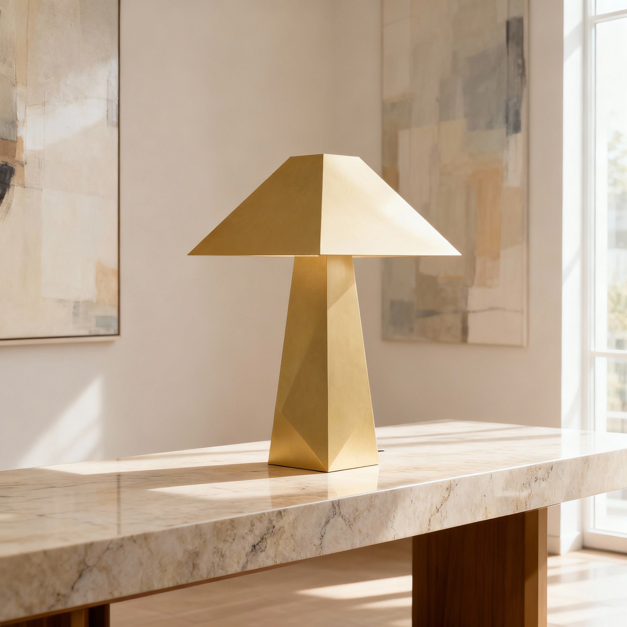 Pyramid Table Lamp in Bronze & Pewter