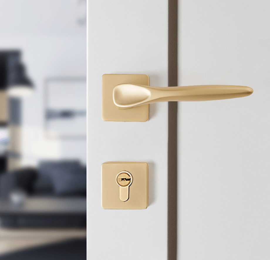 Logan Sleek Door Lock in Pearl Grey & Brushed Brass