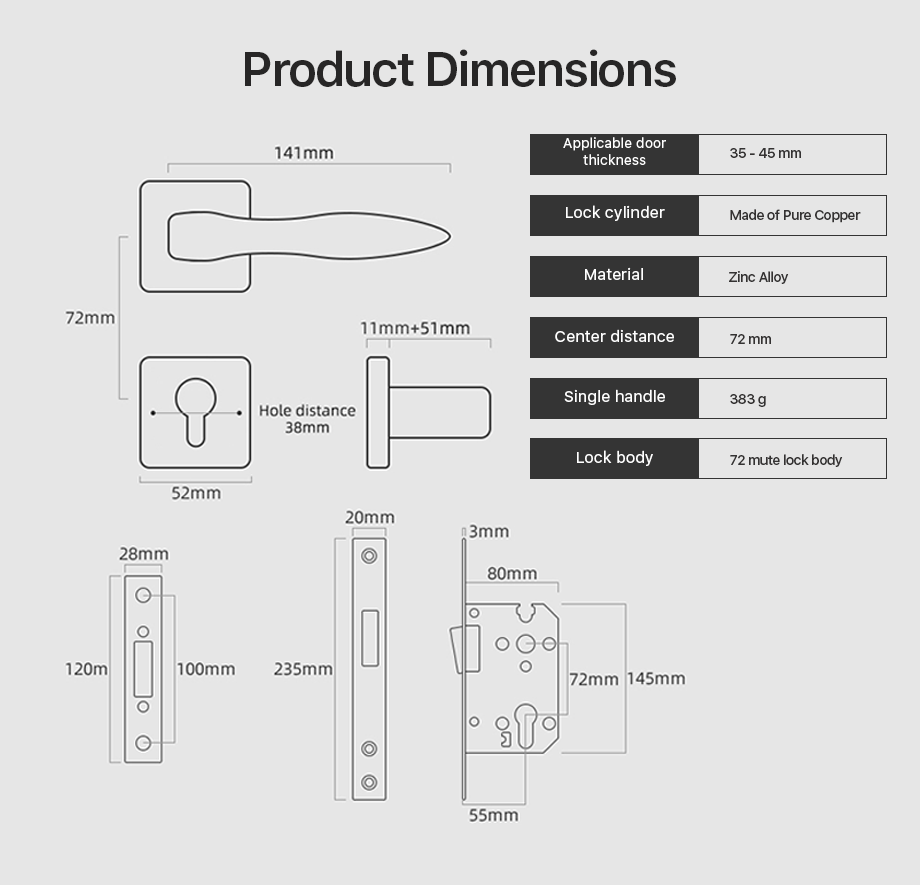 Logan Sleek Door Lock in Pearl Grey & Brushed Brass