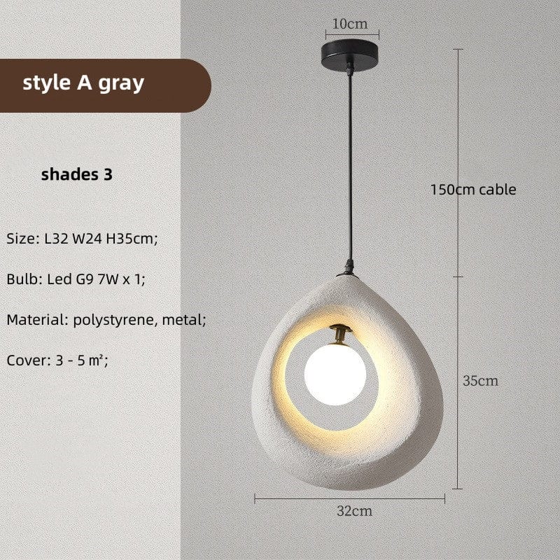 Circular Wabi Sabi Pendant Light in White & Charcoal Brass