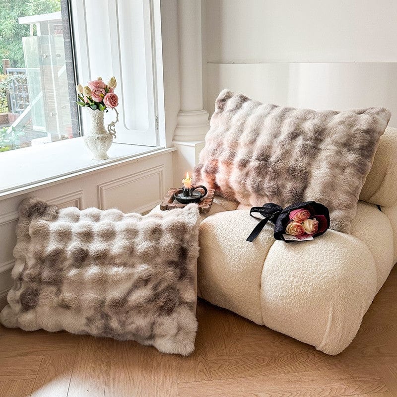 Tie Dye Rabbit Faux-Fur Blanket Throw in Brown & Beige